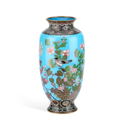 Lot 179 - A LARGE JAPANESE CLOISONNÉ ENAMEL BLUE-GROUND VASE