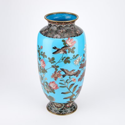 Lot 179 - A LARGE JAPANESE CLOISONNÉ ENAMEL BLUE-GROUND VASE