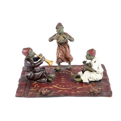 Lot 637 - A COLD-PAINTED BRONZE MODEL OF MUSICIANS