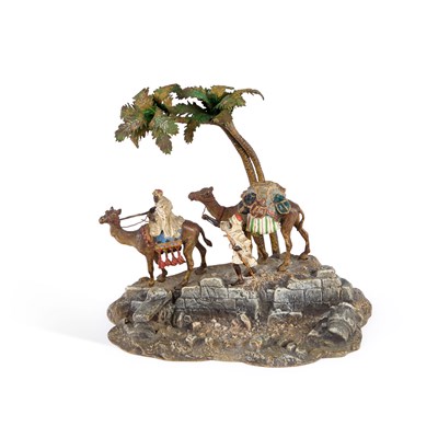 Lot 631 - AN AUSTRIAN COLD-PAINTED BRONZE MODEL OF AN ORIENTALIST SCENE BY BERGMAN