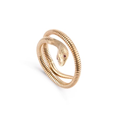 Lot 459 - A 9 CARAT GOLD COILED SNAKE BANGLE