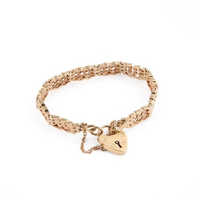 Lot 497 - A 9 CARAT GOLD FANCY GATE LINK BRACELET