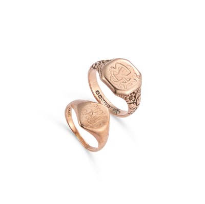 Lot 564 - TWO 9 CARAT ROSE GOLD SIGNET RINGS