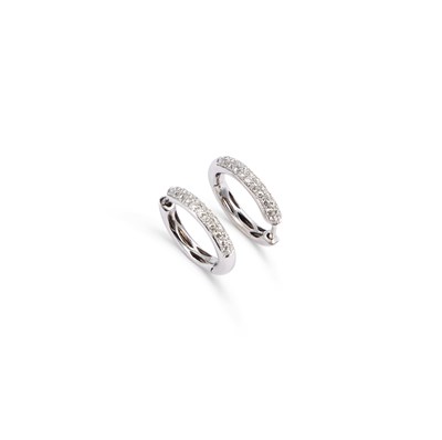 Lot 456 - A PAIR OF 18 CARAT WHITE GOLD DIAMOND HOOP EARRINGS