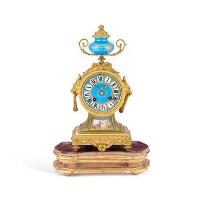 Lot 263 - A LATE 19TH CENTURY FRENCH GILT-METAL AND PORCELAIN MANTEL CLOCK