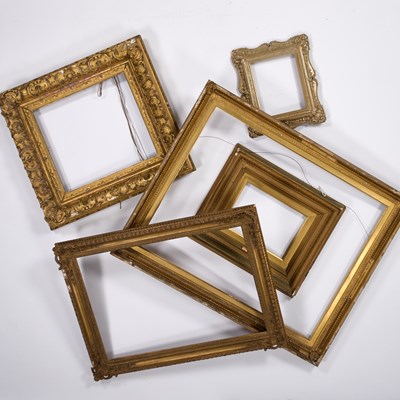 Lot 671 - FIVE 18TH/ 19TH CENTURY CARVED GILT AND GESSO PICTURE FRAMES