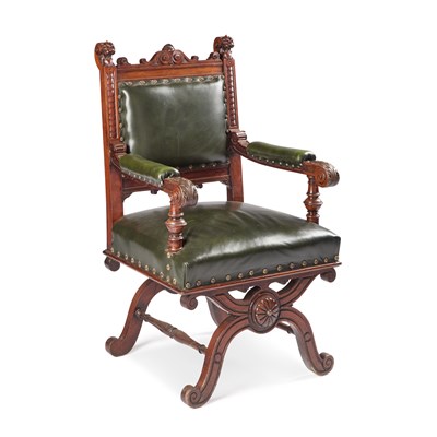 Lot 735 - A LARGE VICTORIAN MAHOGANY AND LEATHER UPHOLSTERED ARMCHAIR