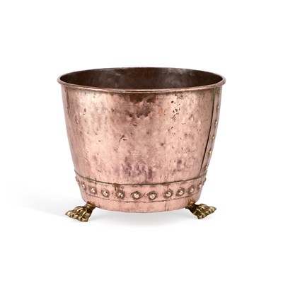 Lot 116 - A LARGE LATE 19TH CENTURY COPPER AND BRASS LOG BIN