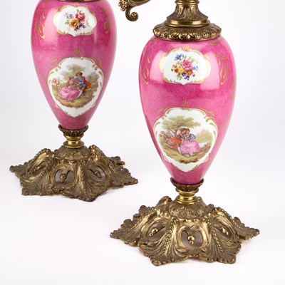 Lot 222 - A LARGE PAIR OF GILT-METAL MOUNTED PORCELAIN LAMP BASES