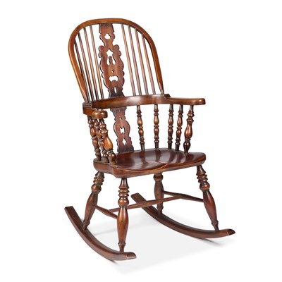 Lot 964 - AN OAK AND ELM BROADARM WINDSOR ROCKING CHAIR