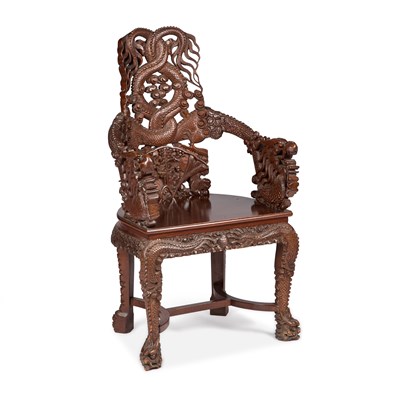 Lot 972 - A CHINESE CARVED 'DRAGON' CHAIR