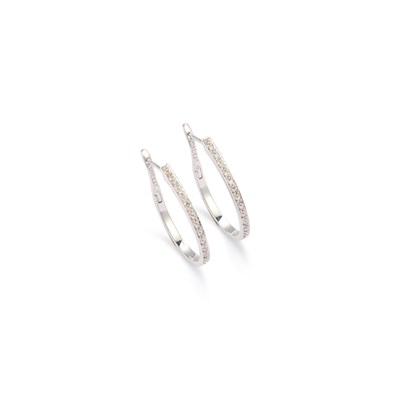 Lot 451 - A PAIR OF 9 CARAT WHITE GOLD DIAMOND HOOP EARRINGS