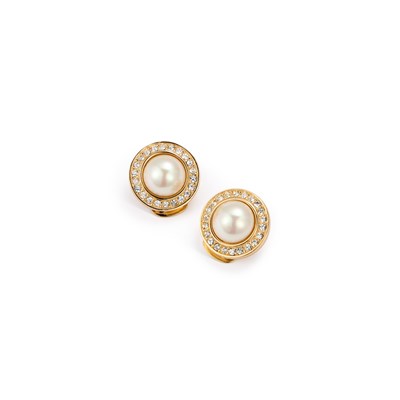 Lot 393 - A PAIR OF CHRISTIAN DIOR GOLD TONE, SIMULATED PEARL AND WHITE PASTE CLUSTER CLIP EARRINGS