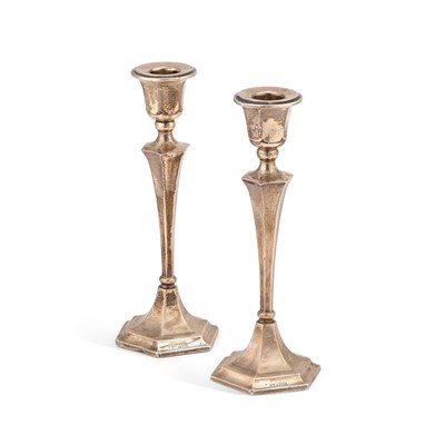 Lot 258 - A PAIR OF GEORGE V SILVER CANDLESTICKS