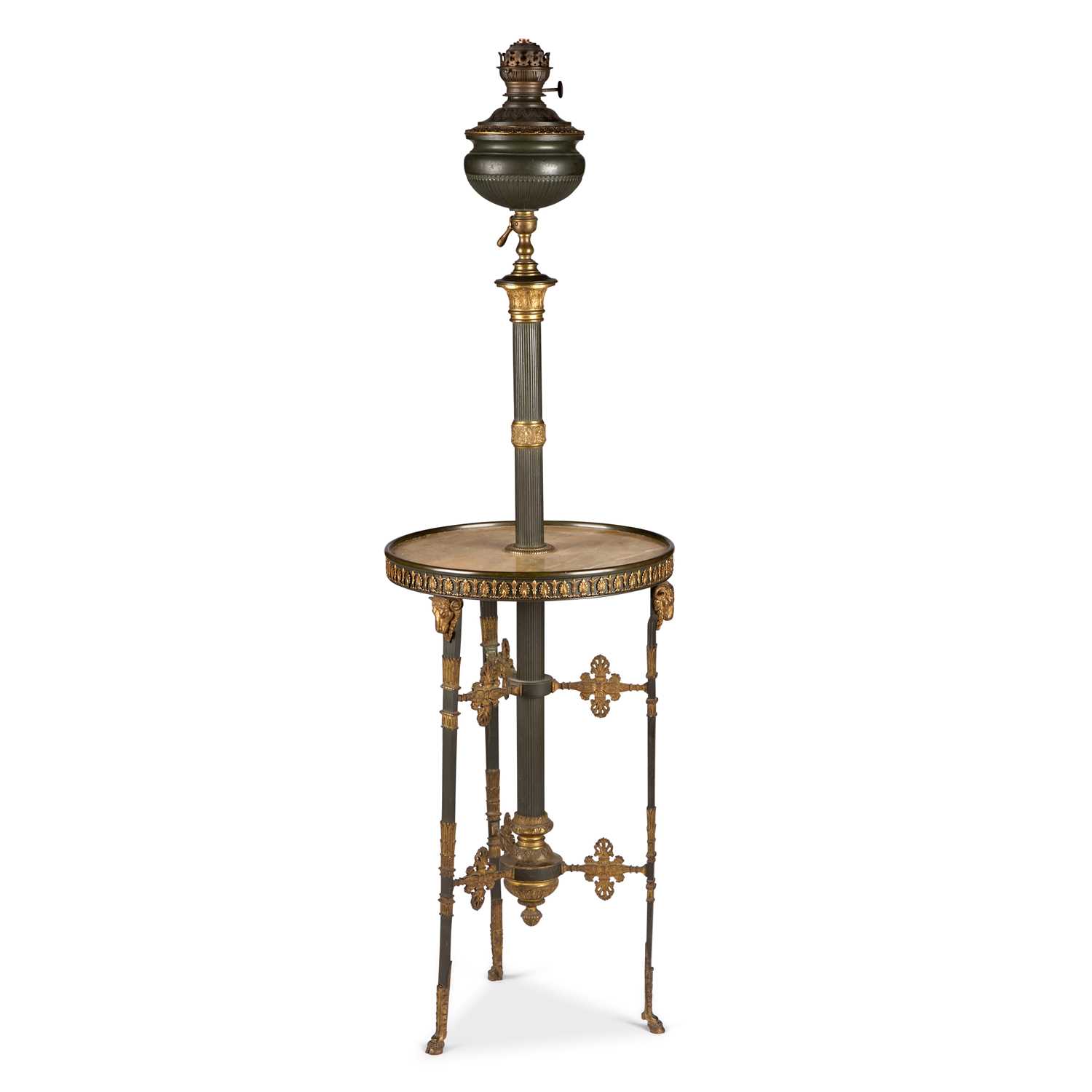 Lot 933 - AN AESTHETIC MOVEMENT BRONZE AND GILT-BRONZE STANDARD OIL LAMP TABLE