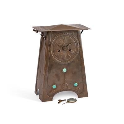 Lot 119 - A LARGE ARTS AND CRAFTS COPPER MANTEL CLOCK