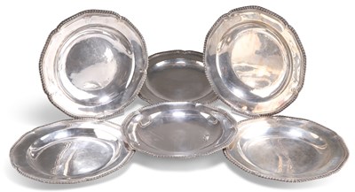 Lot 1429 - A SET OF SIX GEORGE III SILVER SOUP PLATES