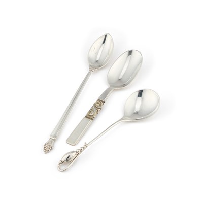 Lot 303 - GEORG JENSEN: THREE DANISH STERLING SILVER SPOONS