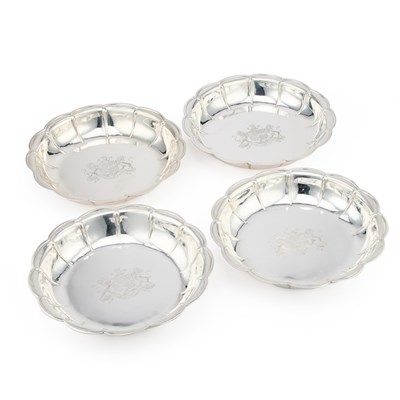 Lot 313 - A SET OF FOUR REGENCY SILVER STRAWBERRY DISHES