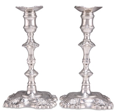 Lot 1463 - A PAIR OF GEORGE II SILVER CANDLESTICKS