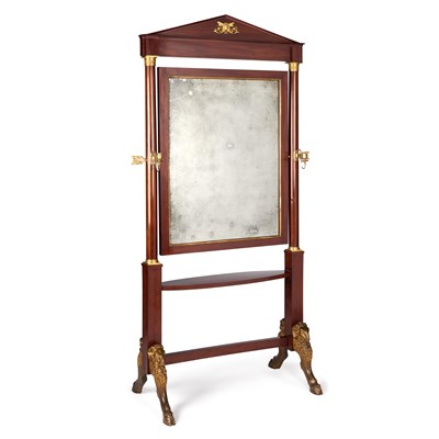 Lot 966 - A LARGE FRENCH ORMOLU-MOUNTED MAHOGANY CHEVAL MIRROR