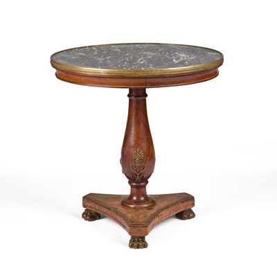 Lot 749 - A 19TH CENTURY FRENCH MARBLE-TOPPED MAHOGANY GUERIDON