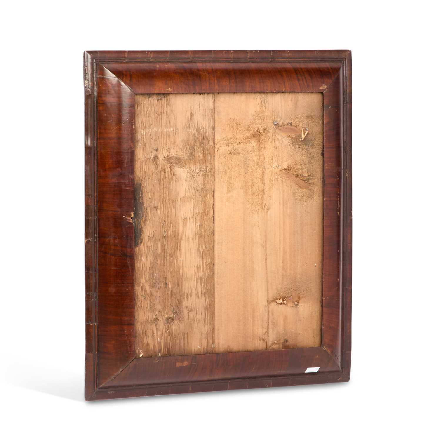 Lot 986 - A WILLIAM AND MARY CUSHION-MOULDED WALNUT MIRROR FRAME