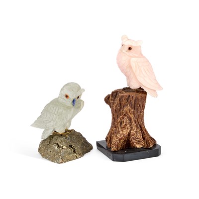 Lot 263 - TWO 20TH CENTURY CARVED HARDSTONE MODELS OF OWLS