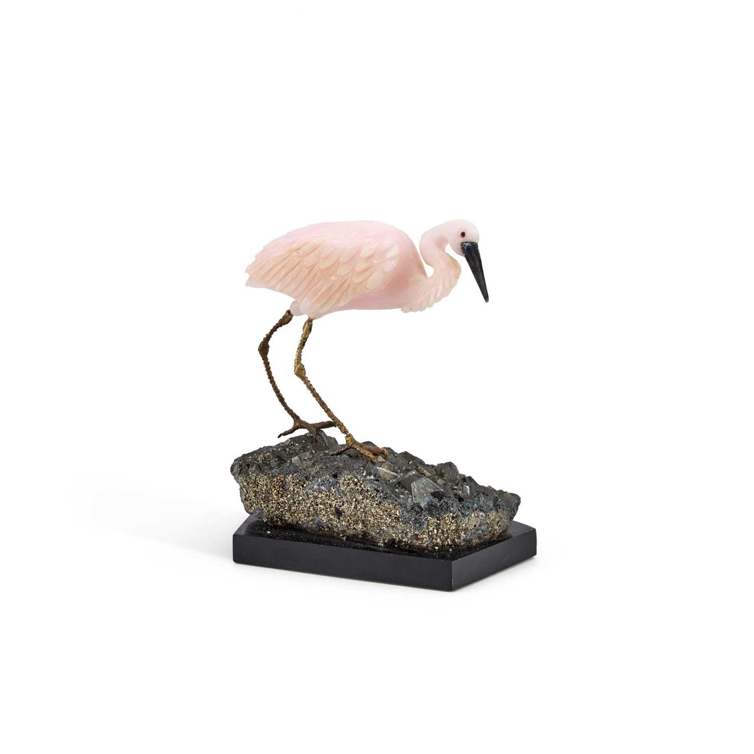 Lot 797 - A 20TH CENTURY CARVED HARDSTONE MODEL OF A FLAMINGO