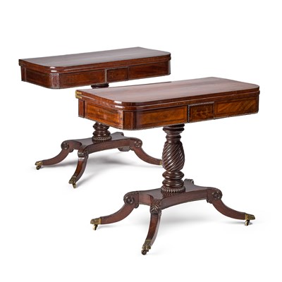 Lot 757 - A PAIR OF REGENCY ROSEWOOD CROSSBANDED MAHOGANY CARD TABLES