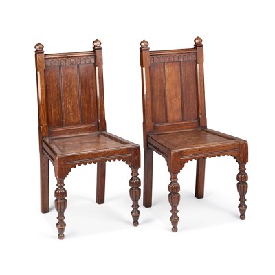 Lot 912 - A PAIR OF LATE 19TH CENTURY OAK HALL CHAIRS