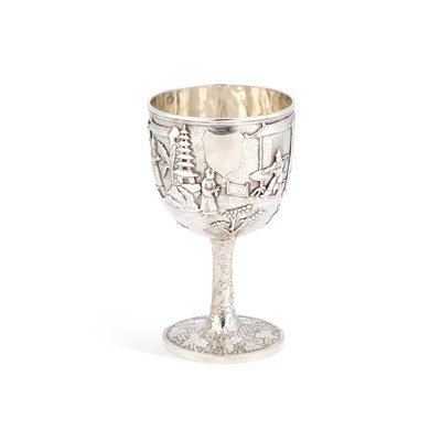 Lot 291 - A LARGE 19TH CENTURY CHINESE SILVER GOBLET