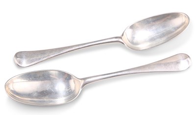 Lot 1116 - A PAIR OF GEORGE II WEST COUNTRY SILVER TABLESPOONS