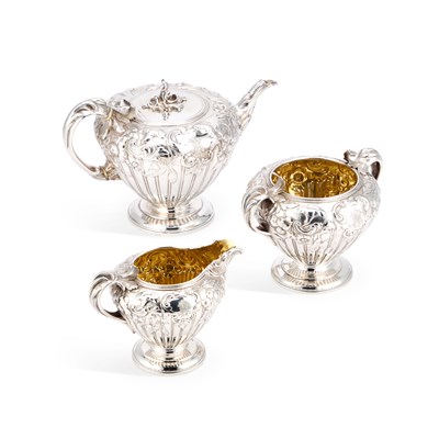 Lot 176 - A FINE EARLY VICTORIAN SILVER THREE-PIECE TEA SERVICE