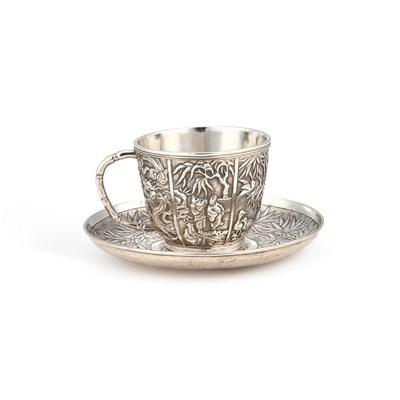 Lot 294 - A CHINESE SILVER CUP AND SAUCER