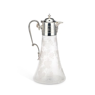 Lot 252 - A VICTORIAN SILVER-PLATE MOUNTED CLARET JUG