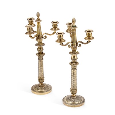 Lot 250 - A PAIR OF LATE 19TH CENTURY FRENCH PLATED SILVER-GILT CANDELABRA