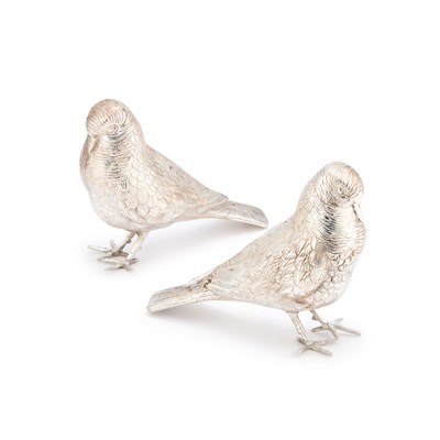 Lot 251 - A PAIR OF SILVER-PLATED MODELS OF PIGEONS