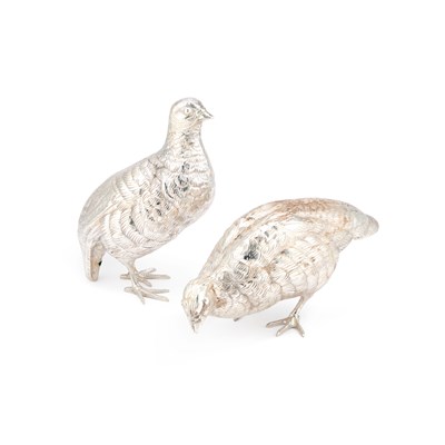 Lot 248 - A PAIR OF SILVER-PLATED MODELS OF GROUSE