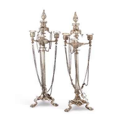 Lot 242 - A PAIR OF 19TH CENTURY SILVER-PLATED CANDELABRA