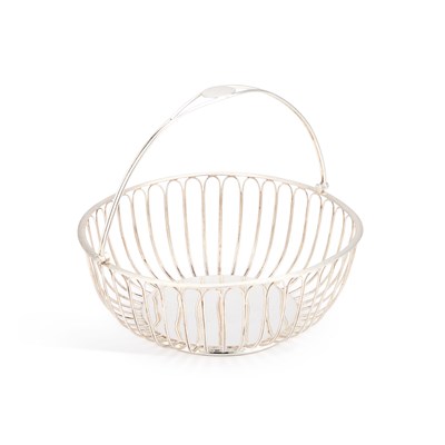 Lot 261 - A 19TH CENTURY SILVER-PLATED WIREWORK SWING-HANDLE BASKET