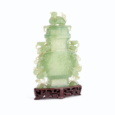 Lot 191 - A CHINESE JADE VASE AND COVER