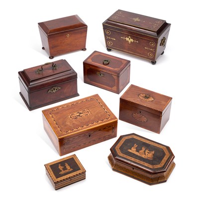 Lot 424 - A GROUP OF 18TH CENTURY AND LATER BOXES AND TEA CADDIES