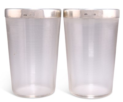 Lot 1341 - A PAIR OF LATE VICTORIAN SILVER-RIMMED GLASS BEAKER CUPS