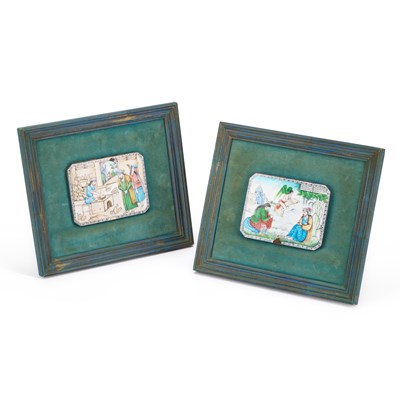 Lot 214 - A PAIR OF MUGHAL ENAMEL PLAQUES