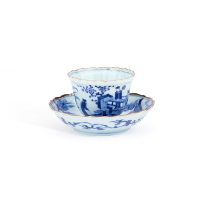 Lot 161 - A JAPANESE BLUE AND WHITE PORCELAIN CUP AND SAUCER