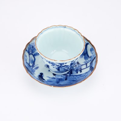 Lot 197 - A JAPANESE BLUE AND WHITE PORCELAIN CUP AND SAUCER