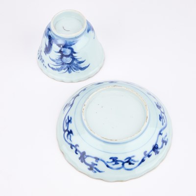 Lot 197 - A JAPANESE BLUE AND WHITE PORCELAIN CUP AND SAUCER