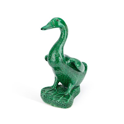 Lot 84 - A CHINESE GREEN-GLAZED MODEL OF A DUCK