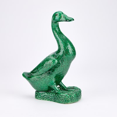 Lot 84 - A CHINESE GREEN-GLAZED MODEL OF A DUCK